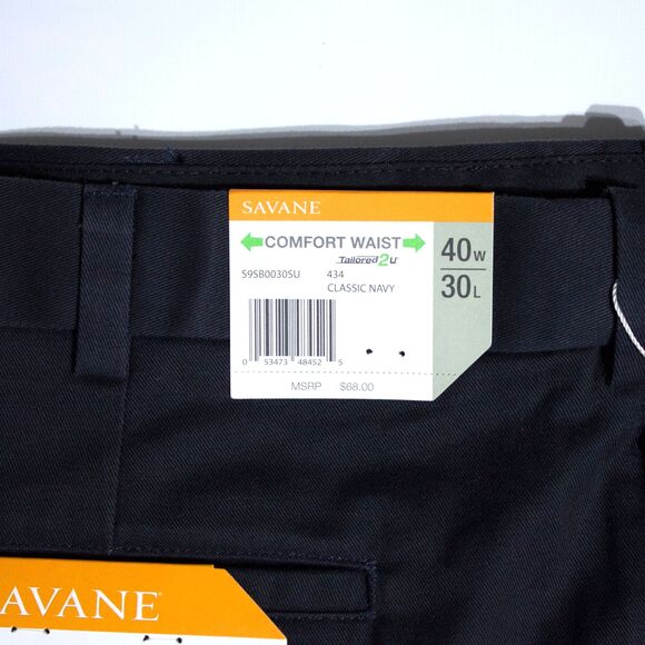 NWT Savane Pleated Performance Chino Comfort Waist Dark Navy Blue Men 40x30 (A6) - Picture 5 of 10